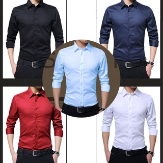 *LDY Men's Fashion Ultra-slim Fit Turn Down Collar Long Sleeve T-shirts Solid Color