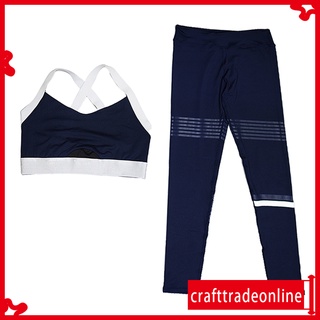 [crafttradeonline] 2 piezas mujeres traje de yoga elástico fitness gimnasio chándal ejercicio ropa -sin costuras crop top sujetador deportivo pantalones leggings
