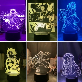 Lámpara 3D Demon Slayer Anime luces de noche LED iluminación Kamado Tanjirou Nezuko acrílico 7 colores decoración del hogar luz de escritorio regalo de cumpleaños