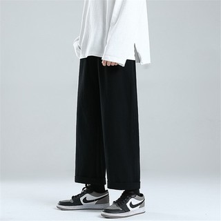 Trendy shop linen cotton nine-point pants men&#39;s summer loose straight casual pants Korean version of ins trend wild pure color pants