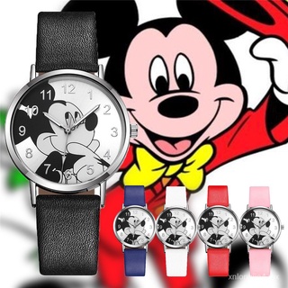 🙌 Reloj De Mujer De Dibujos Animados Mickey Mouse PU Cuero Moda Casual Reloj De Cuarzo 0LTx