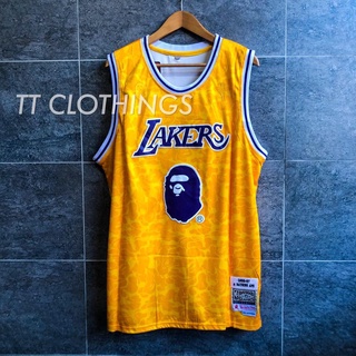 【top Quality】 [my Ready Stock] Bape Yellow Lakers Basketball Jersey (1)