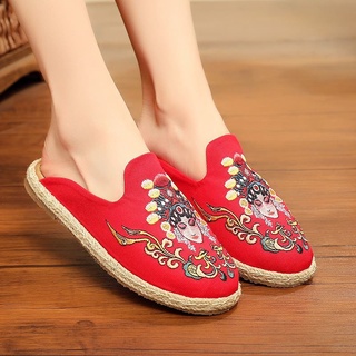 Zapatillas de primavera y verano de estilo chino zapatos de mujer Mu Guiying colgar hermosos zapatos bordados transpirables y usable zapatos de mediana y de los jóvenes N88I (2)