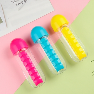 Carta cuidado de la salud píldora taza a prueba de fugas deportes botella de agua diario pastillas cajas portátil vaso caja organizador de plástico 2 en 1/Multicolor (6)
