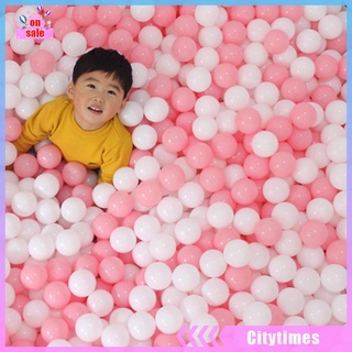 (Citytimes) 100 bolas de plástico suave seguras para bebés, juego de pelotas de piscina oceánicas, juguete (rosa+blanco)