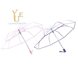 2x Transparent Umbrella Automatic Umbrella Rain Women Men Sun Rain Auto Umbrella Compact Folding Windproof Style,Transparent & Purple Border & Transparent + Pink Border