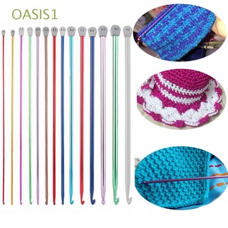 oasis1 14size|2.5mm-11mm multicolor ganchos de ganchillo largo herramienta de tejer aguja suéter tunecino afgano bufanda de aluminio tejer