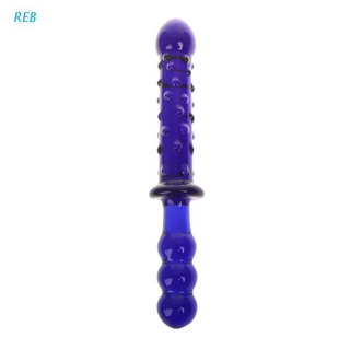 REB Crystal Glass Pleasure Wand Dildo Penis Blue Glass Dotted Double Head Design