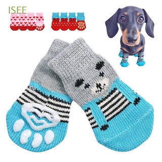 ISEE 4Pcs/set Moda Zapatos de perro Protector de garras Calcetines de punto Botas de perro Zapatos de gato Mascotas. Nuevo adj. Dulce. Resbaladizo/Multicolor