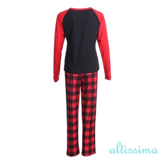 ☆Tt✦Padre-hijo de navidad pijamas traje, cuello redondo camiseta + cuadros pantalones largos/Patchwork body (8)