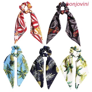 bonjo Bohemian Women Pineapple Floral Print Scrunchies Elastic Hairband Ribbon Bow Hair Scarf Rubber Rope Ponytail Hair Ties Accessory