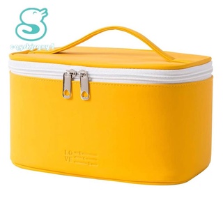 Makeup Bag Portable Travel Cosmetic Bag Zipper Makeup Organizer Bag with Inner Pouch PU Leather Washable Waterproof-D