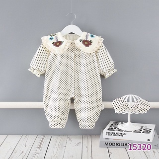 Baby Girl Long Sleeve Polka Jumpsuit Embroidered Flower Collar Romper Newborn Cotton Baby clothes