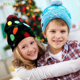 BEN1EFITFOOD Partido Sombrero tejido Decoración de año nuevo Iluminación LED Decoración navideña Regalo de navidad Niños Adultos Monigote de nieve Hogar Unisexo Papá Noel Gorro