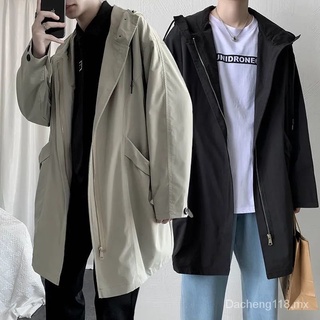 Da ChengEstilo de Hong Kong Casual gabardina de los hombres de moda de estilo coreano estudiante de longitud media chaqueta suelta de primavera y otoño con capucha chaqueta de los hombres