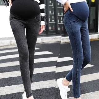 Maternidad embarazo flaco pantalones vaqueros pantalones elásticos mujeres embarazadas pies de levantamiento de estómago pantalones elásticos pantalones de mezclilla (6)
