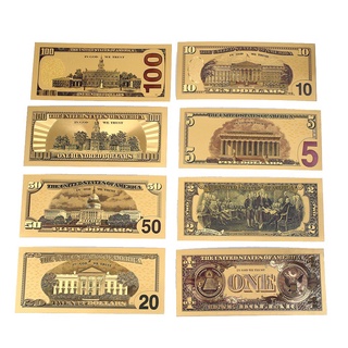 8 unids/Set billetes de oro chapado en antigüedades decoración del hogar decoración realista 1 2 5 10 20 50 100 dólares