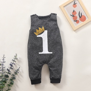 ╭trendywill╮Newborn Infant Baby Boys Sleeveless Crown Letter Romper Jumpsuit Clothes