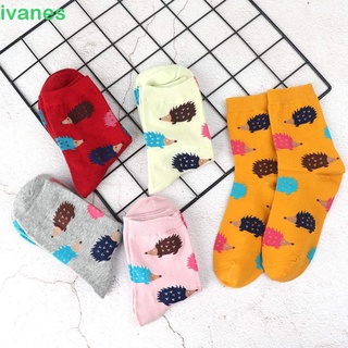 ivanes transpirable algodón calcetín mujeres casual moda accesorios de cinco colores erizo de dibujos animados niña animal patrón suave/multicolor
