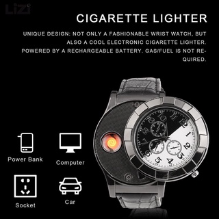 Recargable USB carga electrónica encendedor de cigarrillos Metal relojes de pulsera (2)
