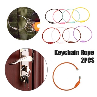 [Attractivefinebliss] 2pcs Luggage Tag Holder Circle Loop Keyring Screw Lock Cable Wire Keychain Rope