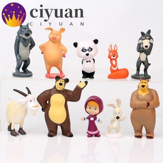 CIYUAN 10Pcs/set Juguetes Masha y el oso Dibujos animados lindo Figuras de acción Muñeca de juguete Figuras Mini lindo Modelado de escenas Adornos PVC Miniaturas Modelo