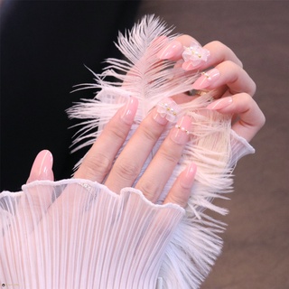 24pcs Pink Color Wear Long Paragraph Fashion Manicure Patch False Nails Save Time Wearable Nail Patch
