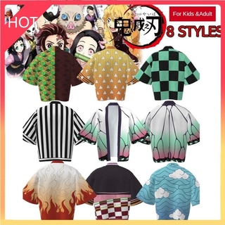 Niños/adultos Unisex mujeres hombres Anime camisa Demon Slayer: Kimetsu no Yaiba Kamado Nezuko Cosplay suelto Haori abrigo moda kimono