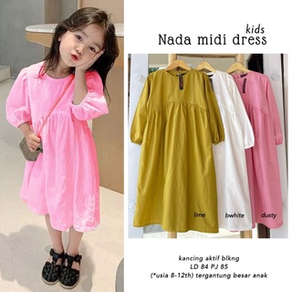 Nana Midi vestido niños/vestido liso túnica larga Matt Wollycrepe Premium/musulman moda niñas 8-12 años