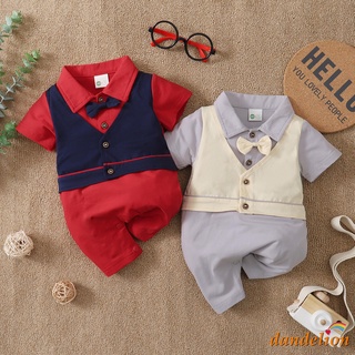 DANDELION-Baby Boys Jumpsuit Suit, Summer Gentlemen Creative Fake Vest Short Sleeve