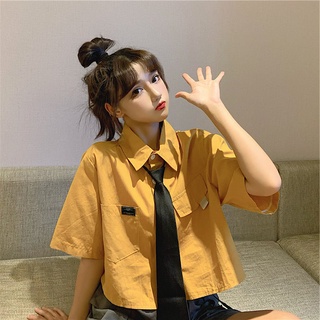 Camisa de manga corta para las mujeres Mini blusa corta Casual moda liso lindo verano coreano Sexy estética moda Crop Top