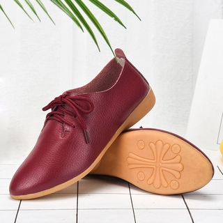 Fashion Women Shoes Autumn Leather Shoes Lace-up Round Toe for Female Lady