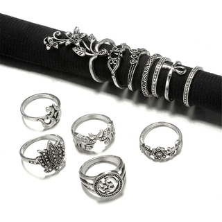 12 unids/set bohemio antigua plata señora elefante cruz conjunto anillo accesorios de moda joyería