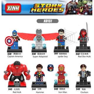 X0151 XH543 rojo ella Hulk vengadores Endgame Compatible con Legoing Minifigures Marvel capitán américa bloques de construcción juguetes de niños