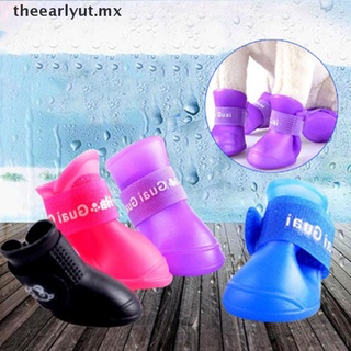 [well] 4 pzs botas de goma M/XXL antideslizantes impermeables colores caramelos para mascotas zapatos de lluvia MX (4)