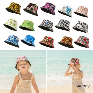 takemy 2021 impresión pescador sombrero para niños niñas niños ocio al aire libre cubo sombrero protector solar bebé sombrero de sol verano playa gorra