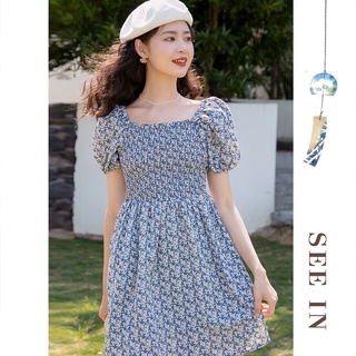 dresses for women skirt korean style Retro floral puff sleeve dress
