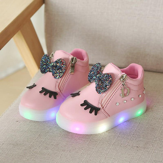 Autumn Children Girls LED Lights Shoes Fashion Soft Casual Walking Shoes kasut (5)