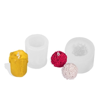 Paquete de 2 moldes de silicona para velas de rosa 3D, forma de cilindro, esfera, moldes de silicona para hacer bricolaje