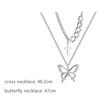※Hot Sales※ 2 unids/Set delicado collar joyería encanto aleación plata doble capas mariposa cruz cadena collares conjunto para mujeres (3)