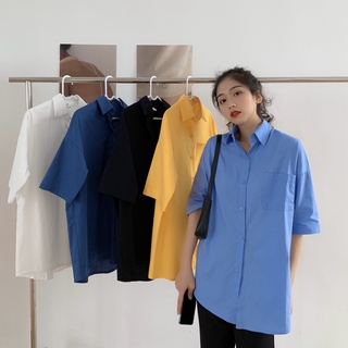 Blusa de verano estilo coreano bolsillo salvaje suelto y delgado cuello polo mangas cortas