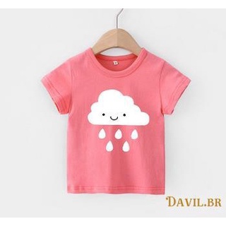 la baby summer casual camiseta, niñas dibujos animados nube lluvia patrón de manga corta
