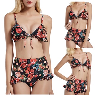 (wopyt.br) Bikini de dos piezas con estampado de poliéster Sexy para mujer Bikini de dos piezas traje de baño