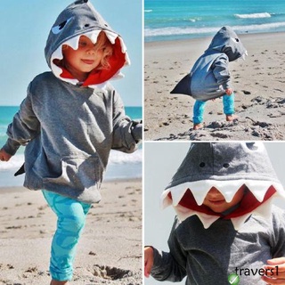 ❂OU❀Toddler Baby Hooded Pullover Cute Shark Shape Long Sleeve Casual Loose (1)