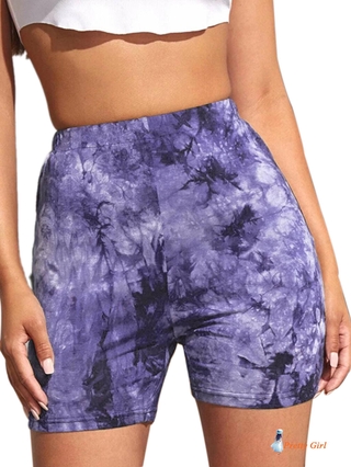 MELL-Women's Fitness Sports Shorts, Tie Dye Printed Casual High Waist Short (5)