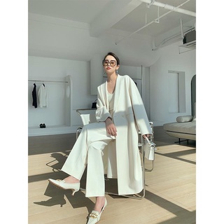 Women's White Trench Coat2021Spring and Autumn New Texture Dignified Goddess One Button Mid-Length below-the-Knee Coat Coat