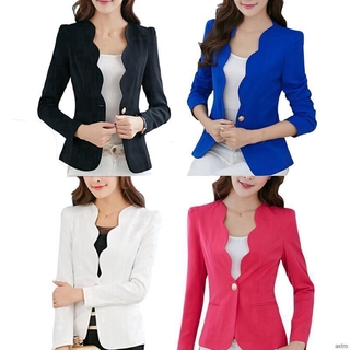 Mujer Formal Color sólido Slim moda oficina traje de negocios Casual chamarra (1)