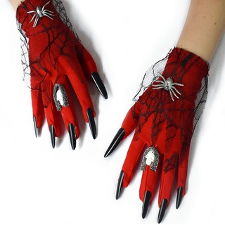 <cod> guantes rojos con decoración de araña/guantes de halloween a prueba de viento para fiesta