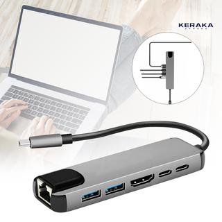[Keraka] USB-C Hub Portable Multi-port 6-in-1 Type-C Adapter with 4K HDMI-compatible RJ45 Ethernet Lan for Nintendo Switch