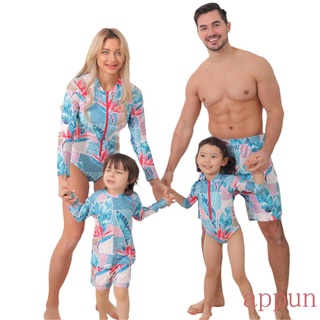 Appun-padre-hijos coincidencia de trajes de baño, estampado Floral manga larga cremallera de una sola pieza traje de baño/trucos para padre, madre,